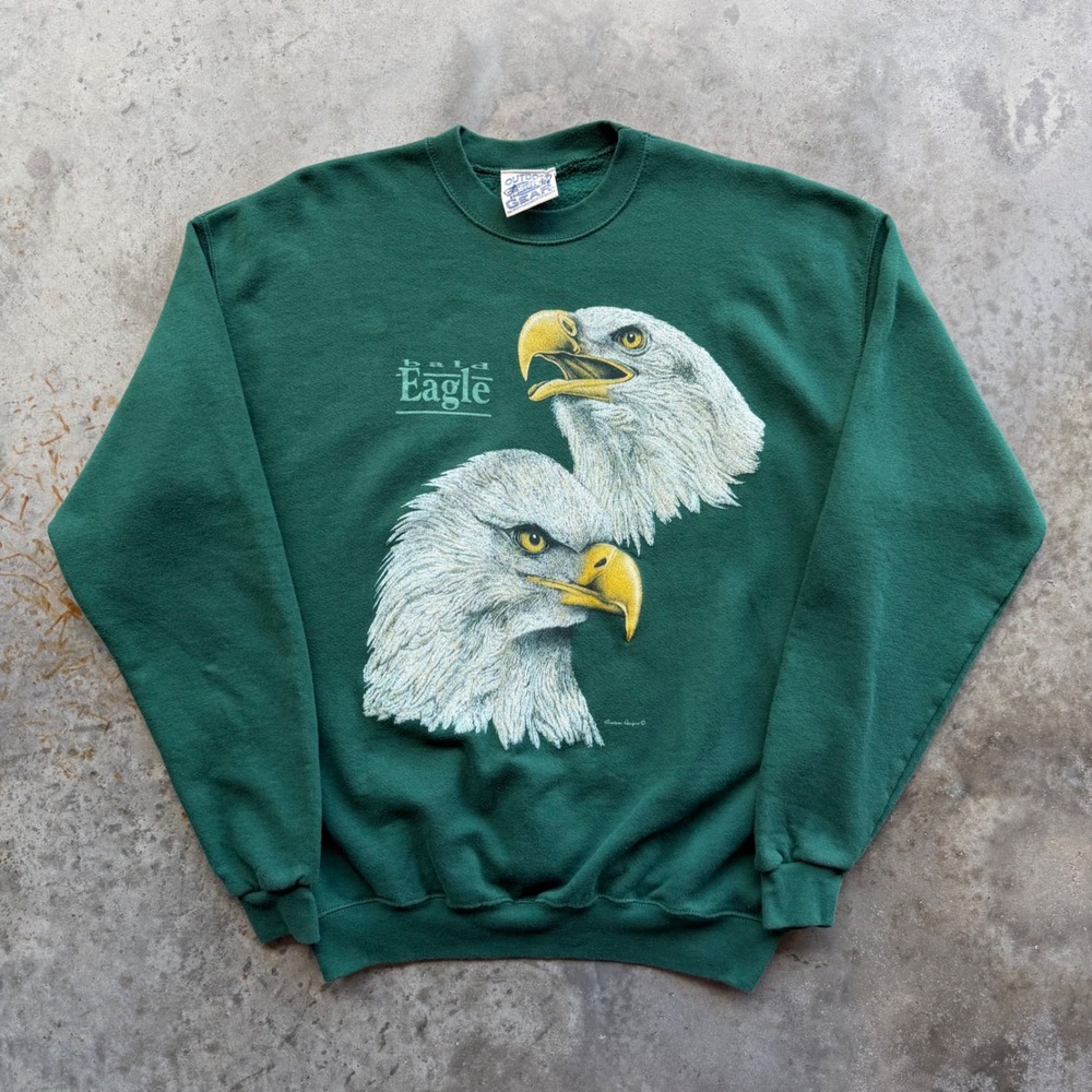 Vintage 90s Outdoor Gear Bald Eagle Crewneck Sweatshirt Green XL Made in USA